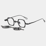 MH Geometric Titanium Glasses Frame With Magnetic Sunglasses Clips
