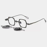 MH Geometric Titanium Glasses Frame With Magnetic Sunglasses Clips