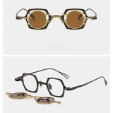 VK Square Titanium Glasses Frame With Magnetic Sunglasses Clips